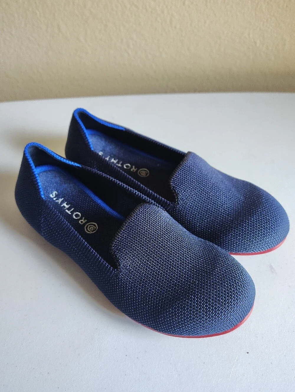 Rothy's Girls The Loafer Navy Blue Knit Slip On Flat Shoes Size Kids 2 School